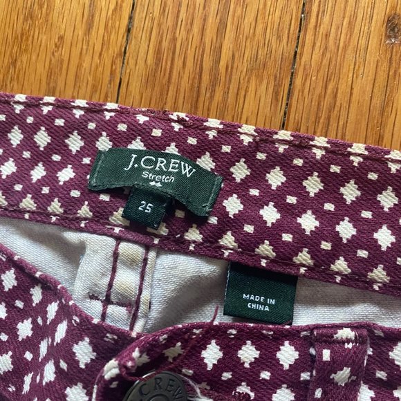 J. Crew Strech Burgundy Print Pants Size 25 - Picture 3 of 4